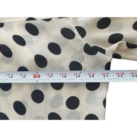 Retro 80s Bow Tie Cream Black Polka Dot Blouse Size Medium Modern Pin Up - Picture 6 of 7